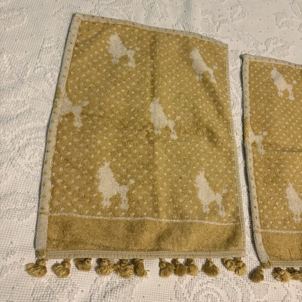 Poodle‎ Hand Towels Gold Cream All Over Print Fancy VTG 3 Fringed